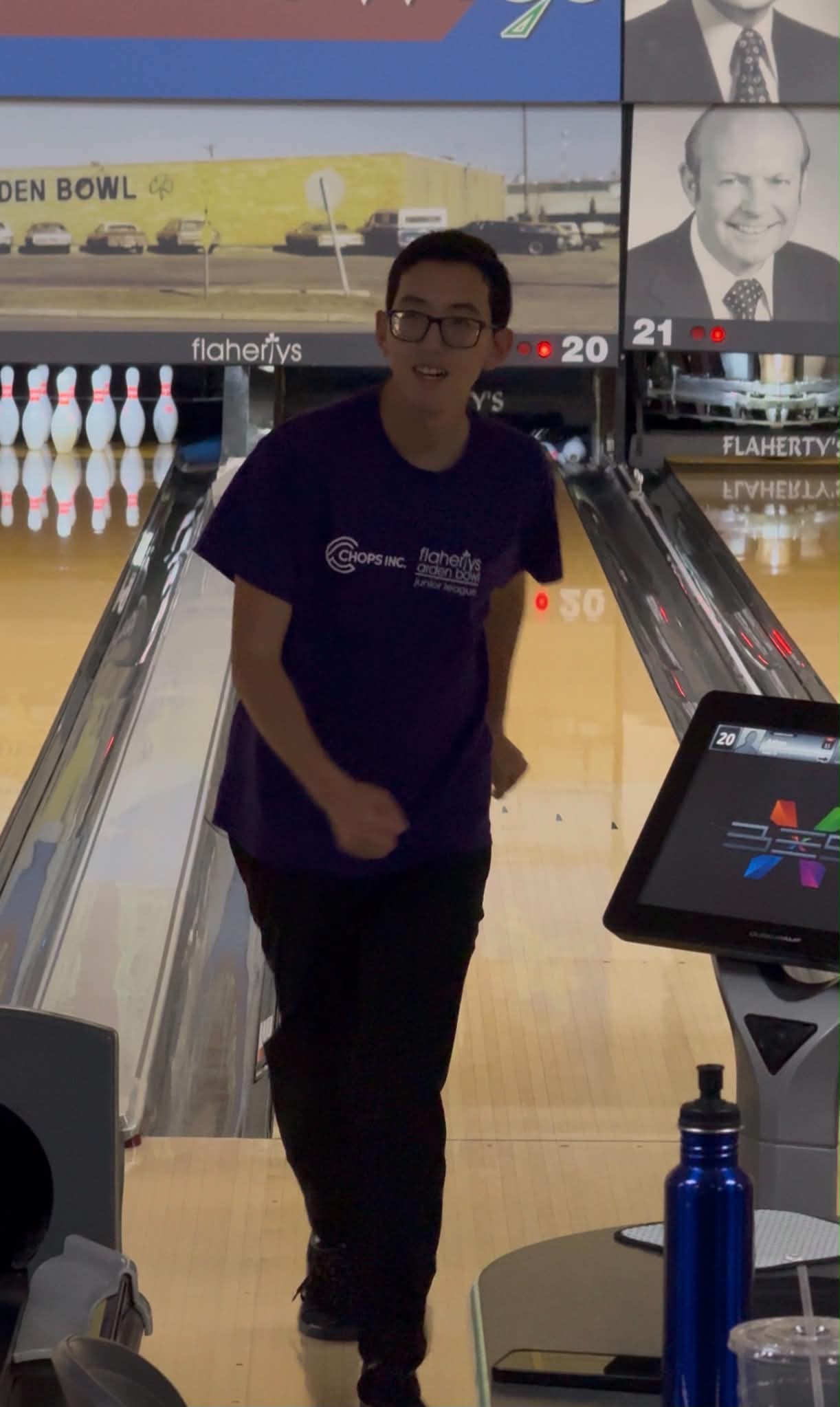 Anton bowling with his family